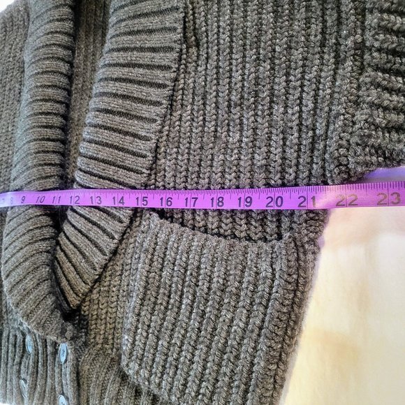 Anthropologie Deep V Cardigan Sweater Button Gray Carbon Oversized Chunky Knit - Picture 7 of 12